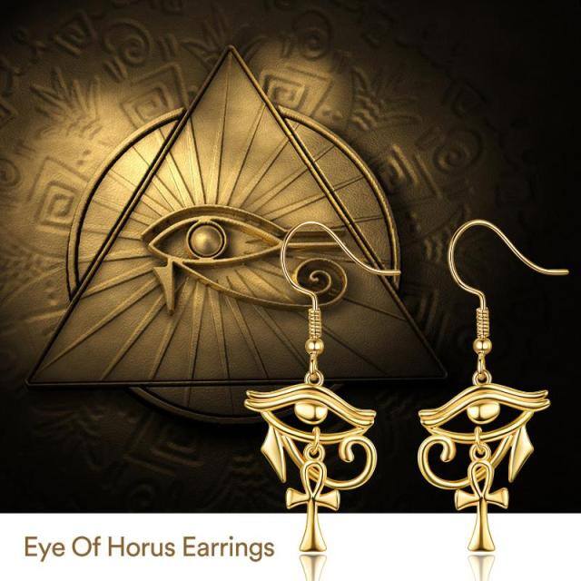 Sterling Silver with Yellow Gold Plated Cross & Eye Of Horus Drop Earrings-4