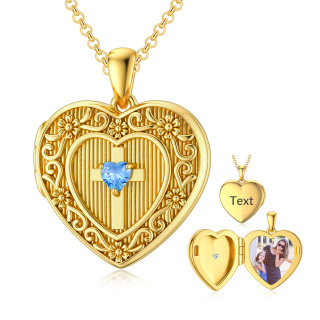 Sterling Silver with Yellow Gold Plated Cross Heart Shaped Cubic Zirconia Personalized Birthstone Engraving Custom Photo Locket Necklace-41