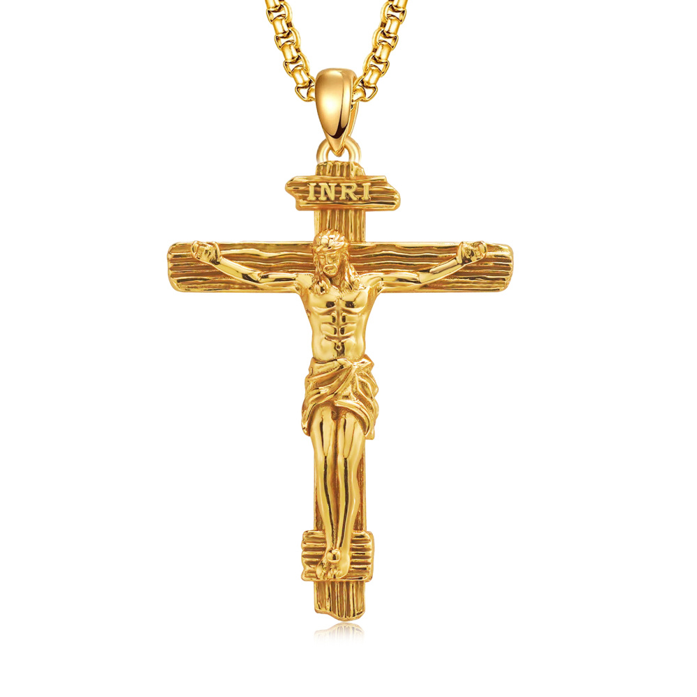 Colar com pingente de cruz de Jesus banhado a ouro amarelo e prata esterlina para homens-1