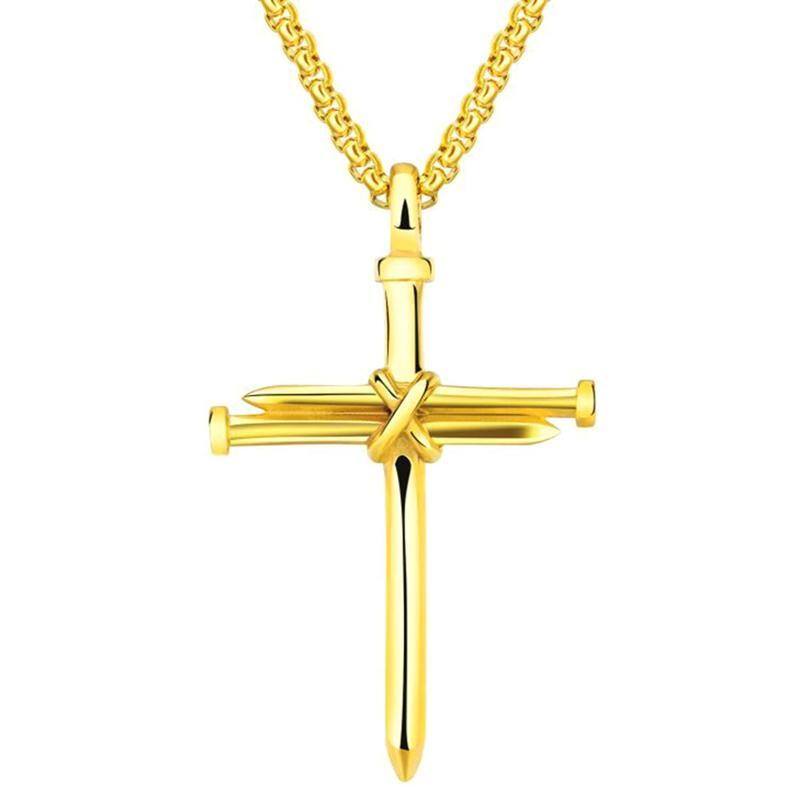 Collier en argent sterling avec pendentif croix plaqué or jaune pour hommes-1