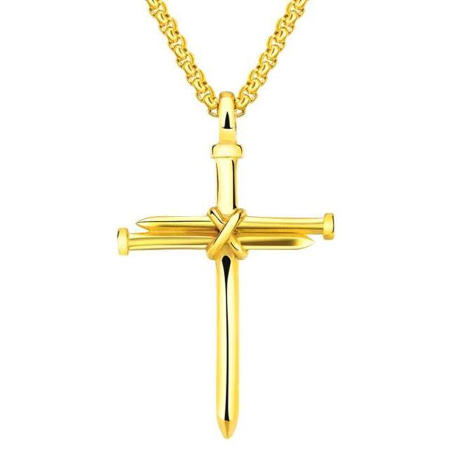 Sterling Silber mit Gelbgold plattiert Kreuz Anhänger Halskette für Männer-1