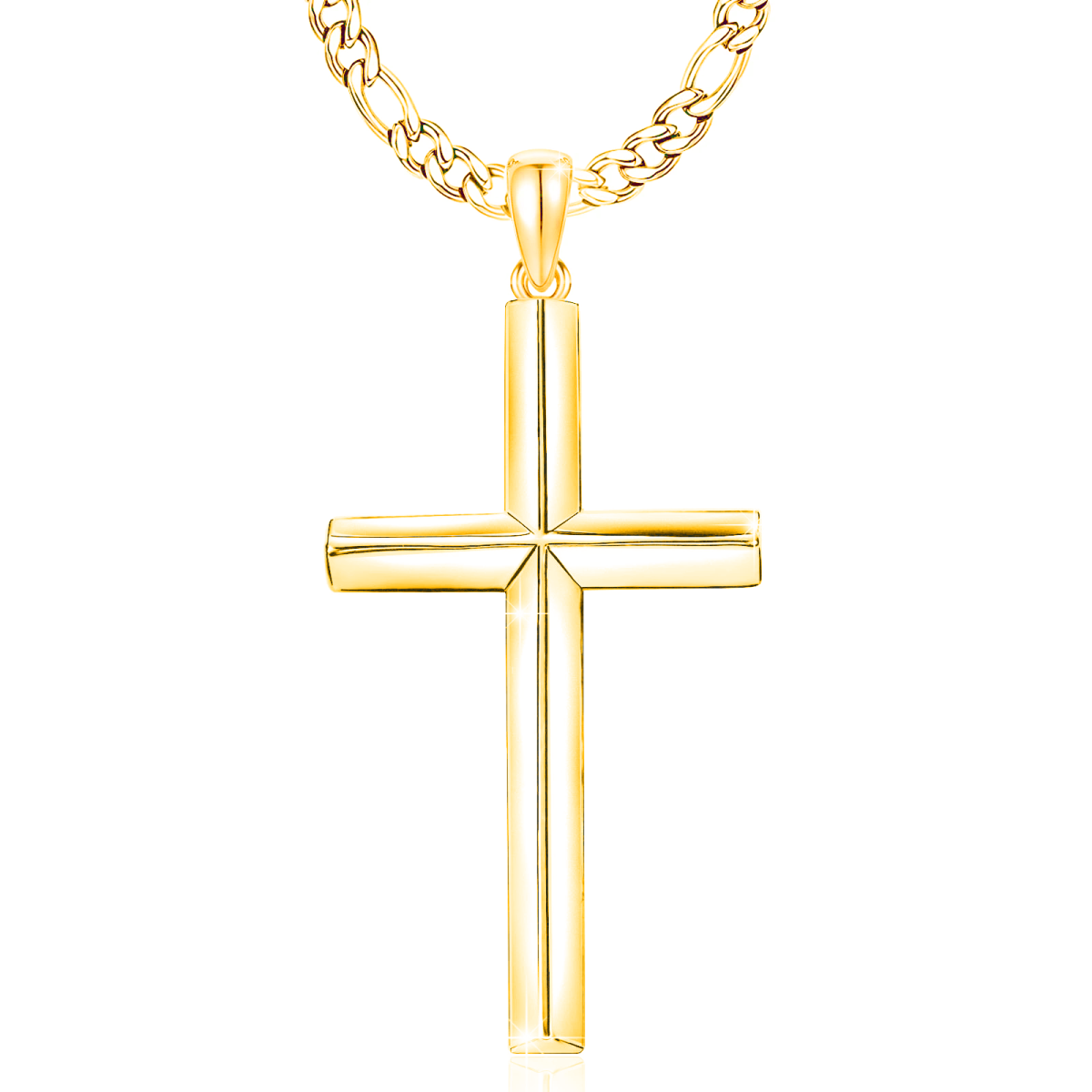 Collier avec pendentif croix en argent sterling plaqué or jaune pour homme-1