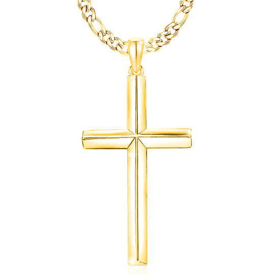 Sterling Silver with Yellow Gold Plated Cross Pendant Necklace for Men