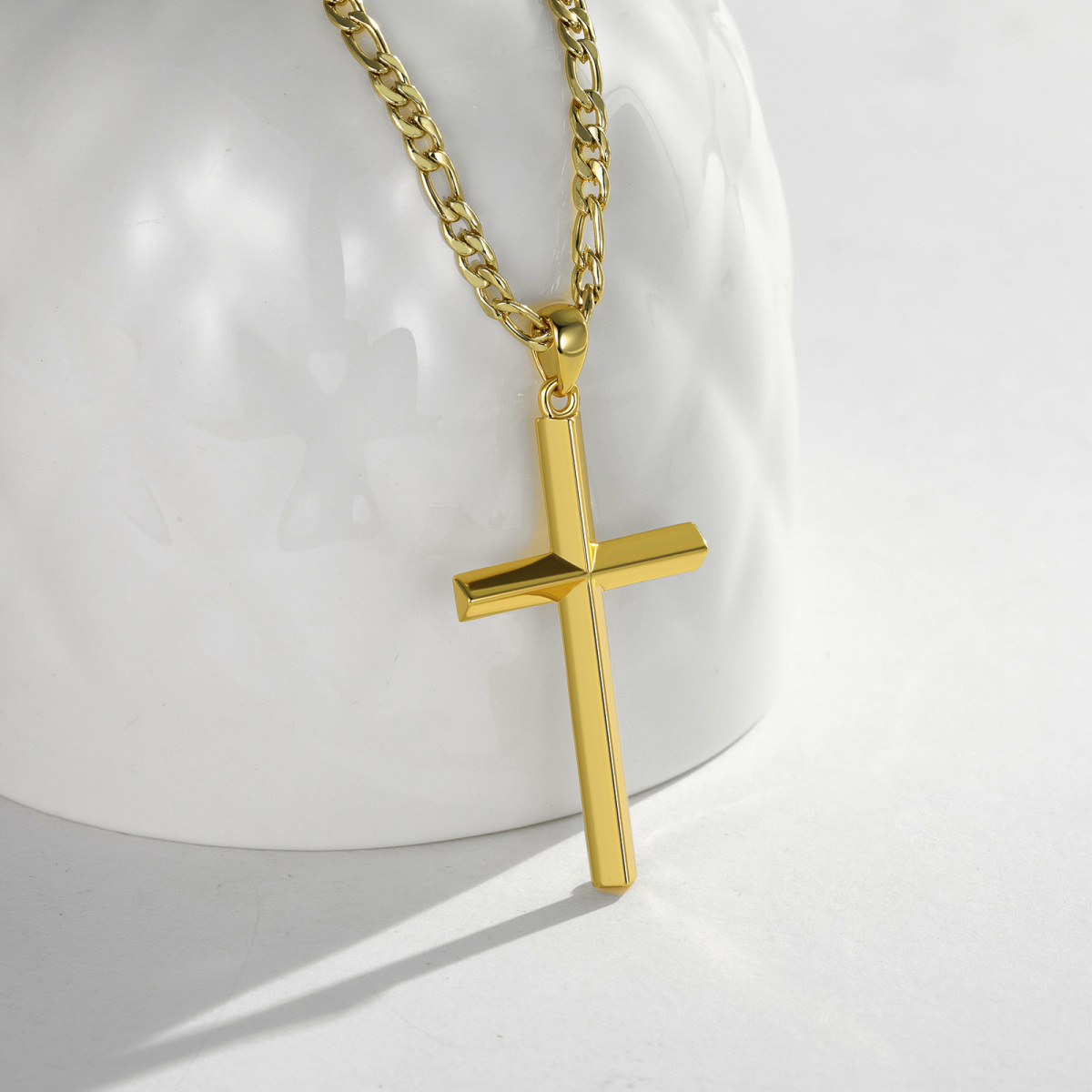 Collier avec pendentif croix en argent sterling plaqué or jaune pour homme-2