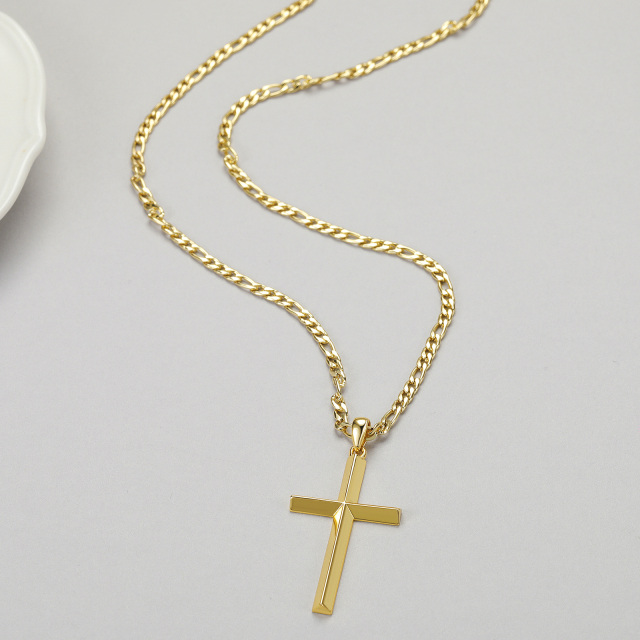 Sterling Silver with Yellow Gold Plated Cross Pendant Necklace for Men-3