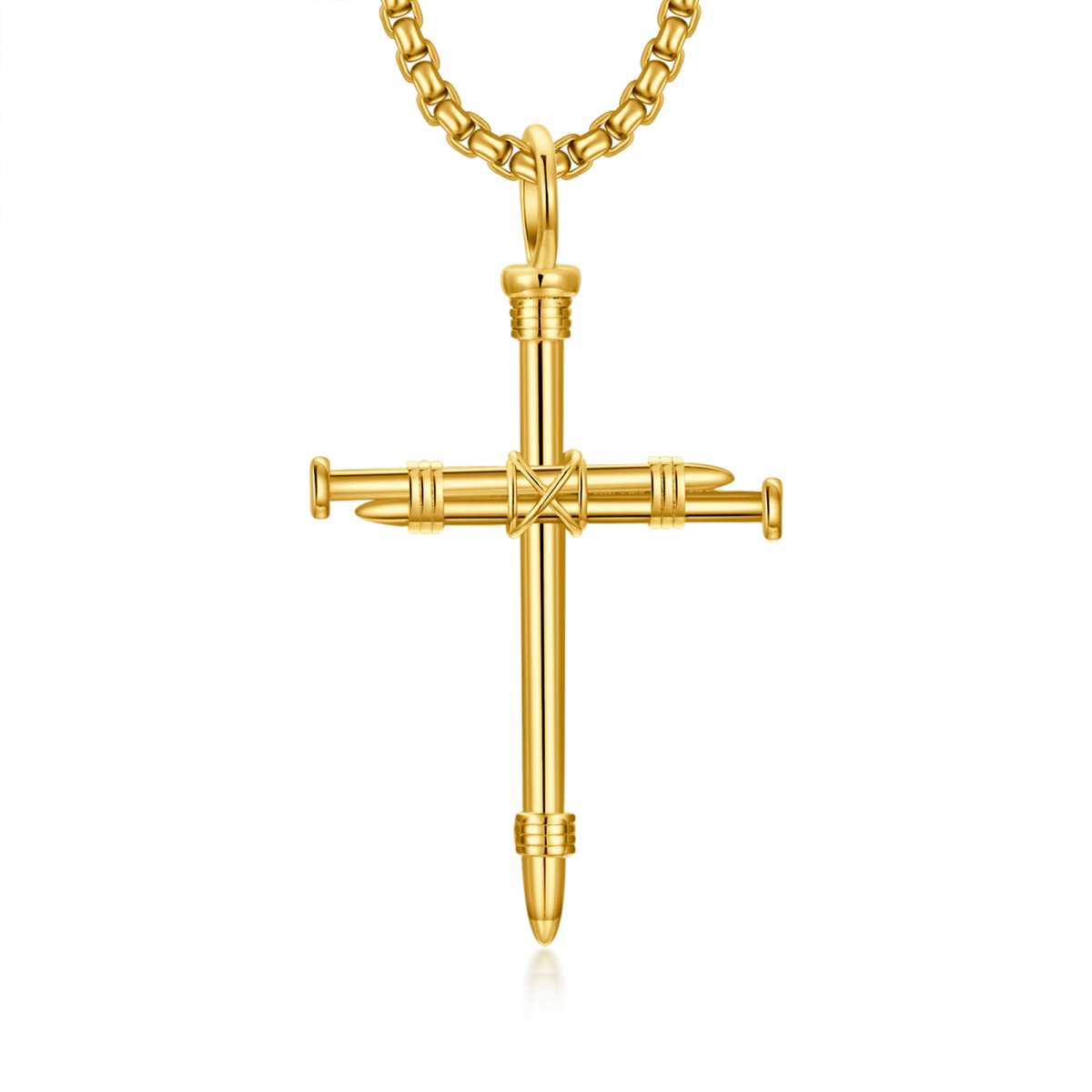 Collier avec pendentif croix en argent sterling plaqué or jaune pour homme-1