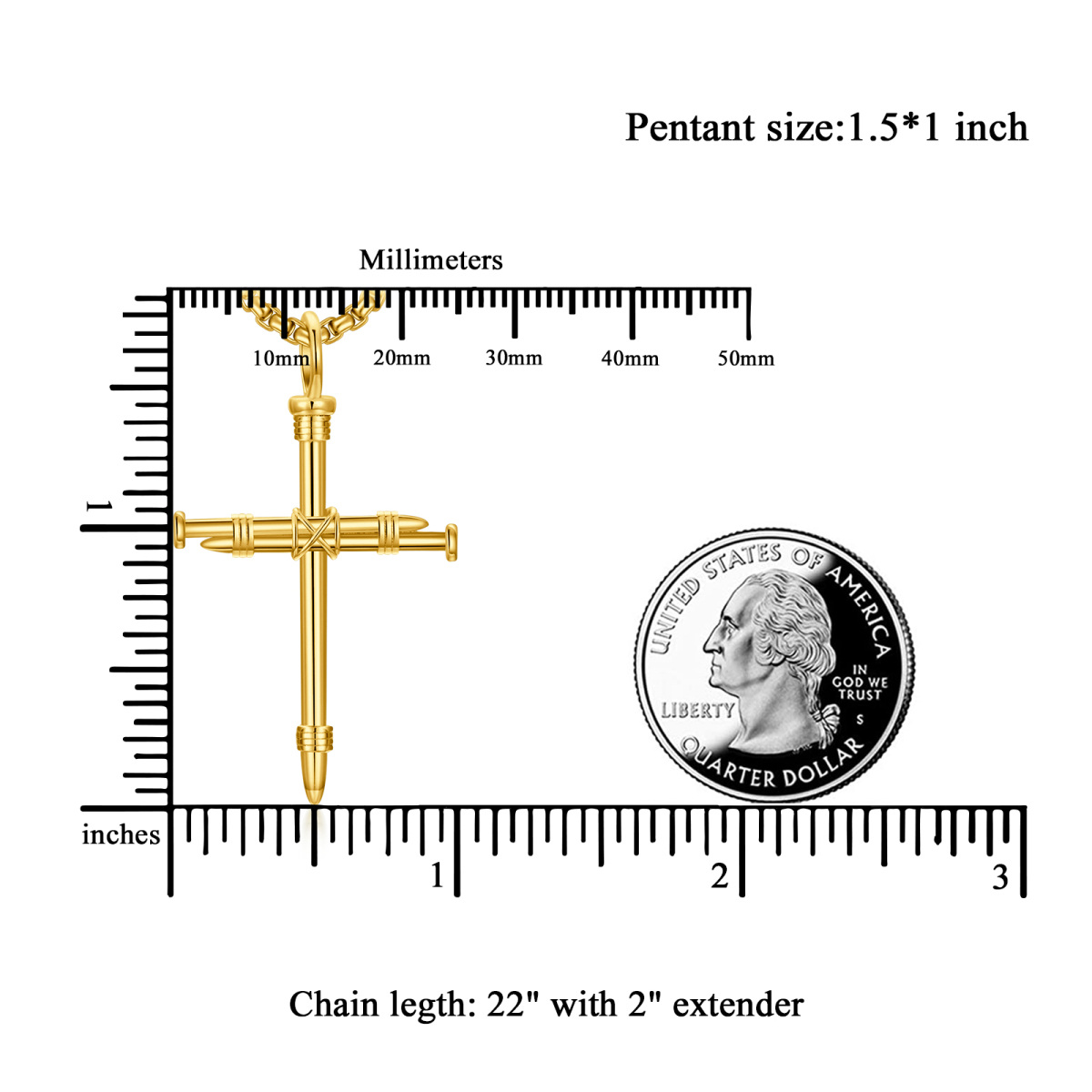 Halskette mit Kreuzanhänger aus Sterlingsilber mit Gelbgoldbeschichtung für Herren-5