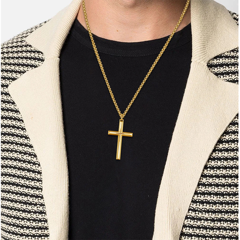 Collier en argent sterling avec pendentif croix plaqué or jaune-2