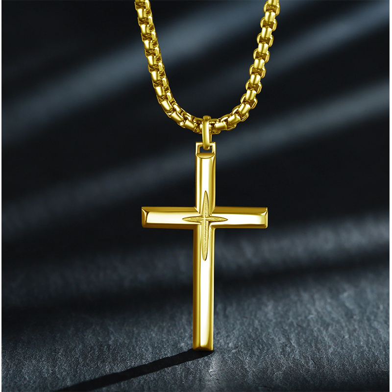 Collier en argent sterling avec pendentif croix plaqué or jaune-3