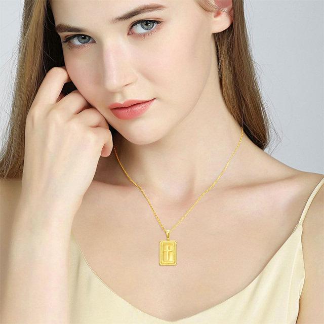 Collana con ciondolo a forma di croce in argento sterling placcato oro giallo-2