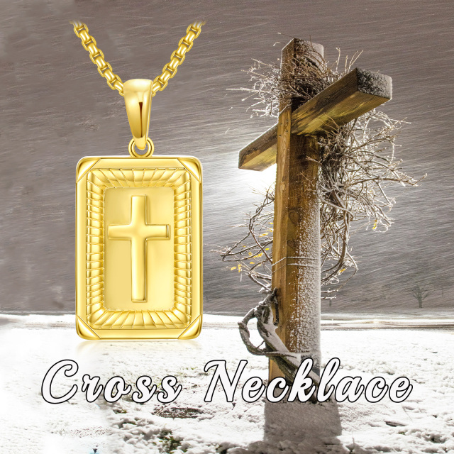 Collana con ciondolo a forma di croce in argento sterling placcato oro giallo-7