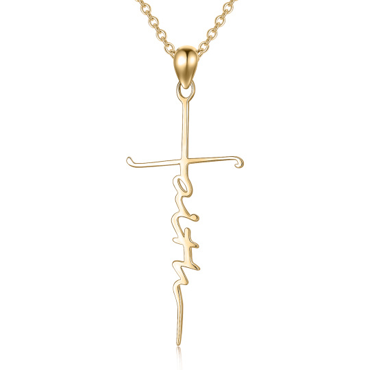 Sterling Silver with Yellow Gold Plated Cross Pendant Necklace with Engraved Word