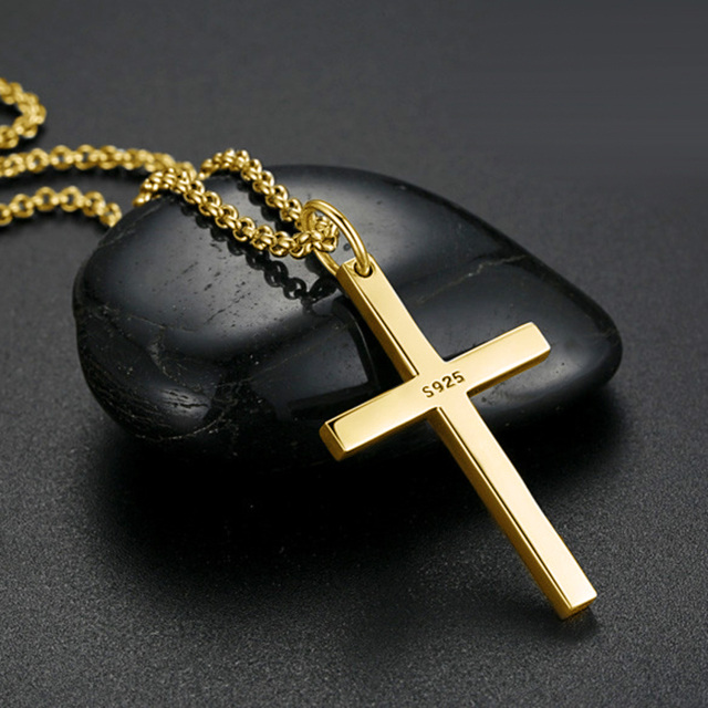 Sterling Silver with Yellow Gold Plated Cross Pendant Necklace-4