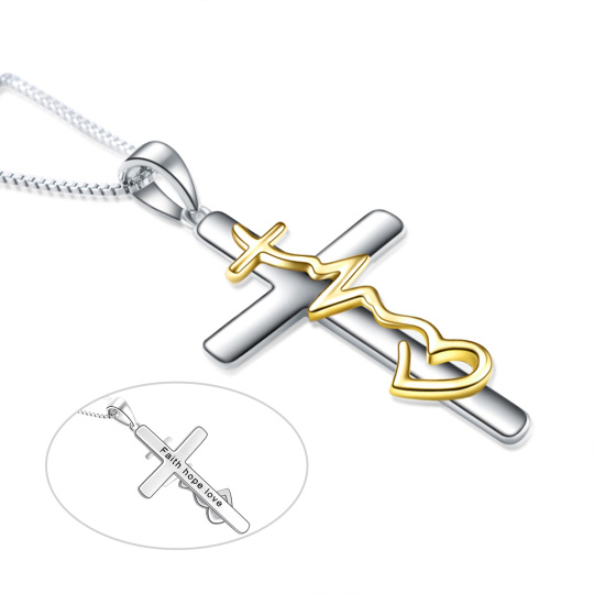 Sterling Silver with Yellow Gold Plated Cross Pendant Necklace