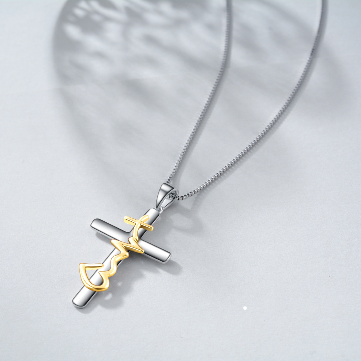 Collana con ciondolo a forma di croce in argento sterling placcato oro giallo-5