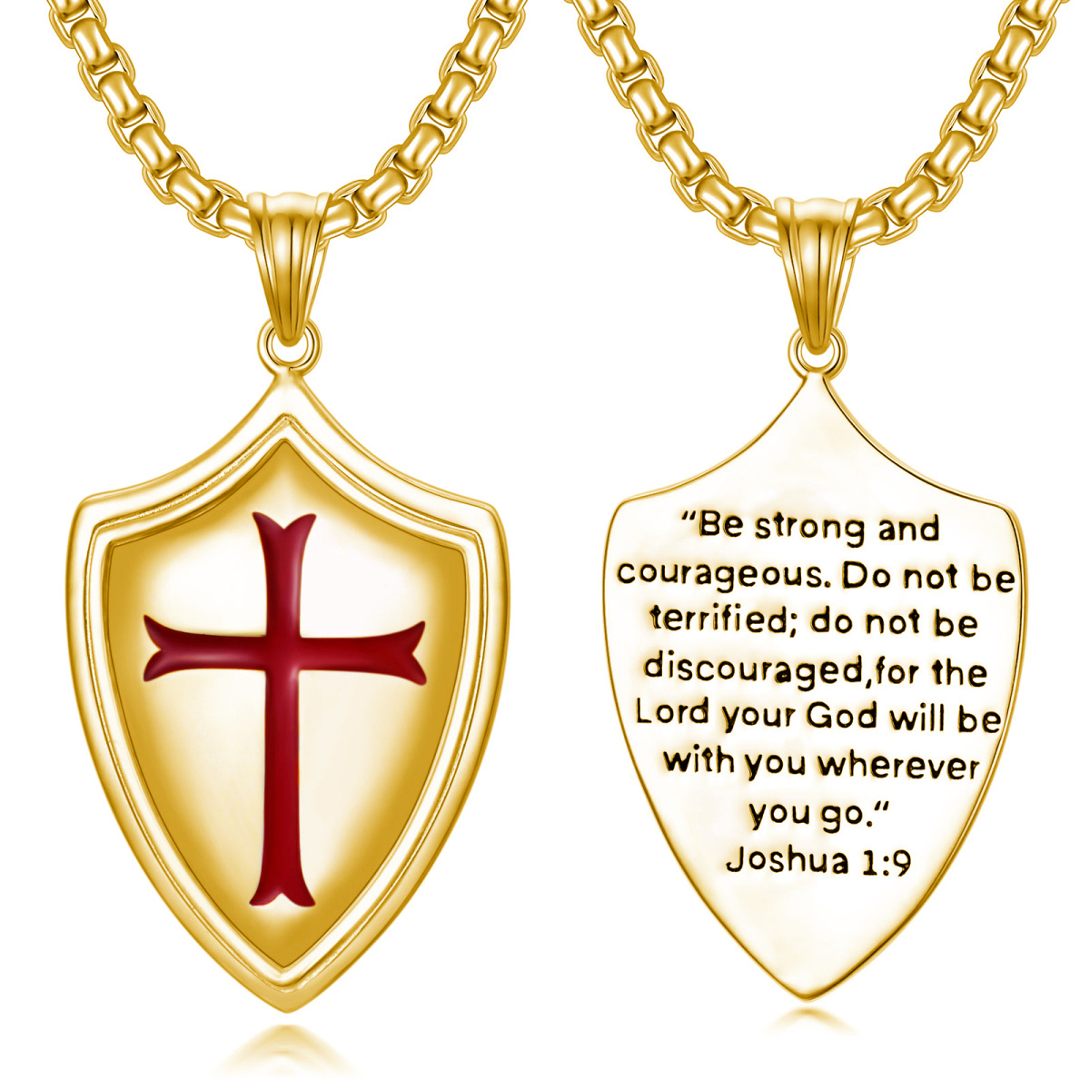 Collier en argent sterling avec pendentif croix et bouclier plaqué or jaune-1