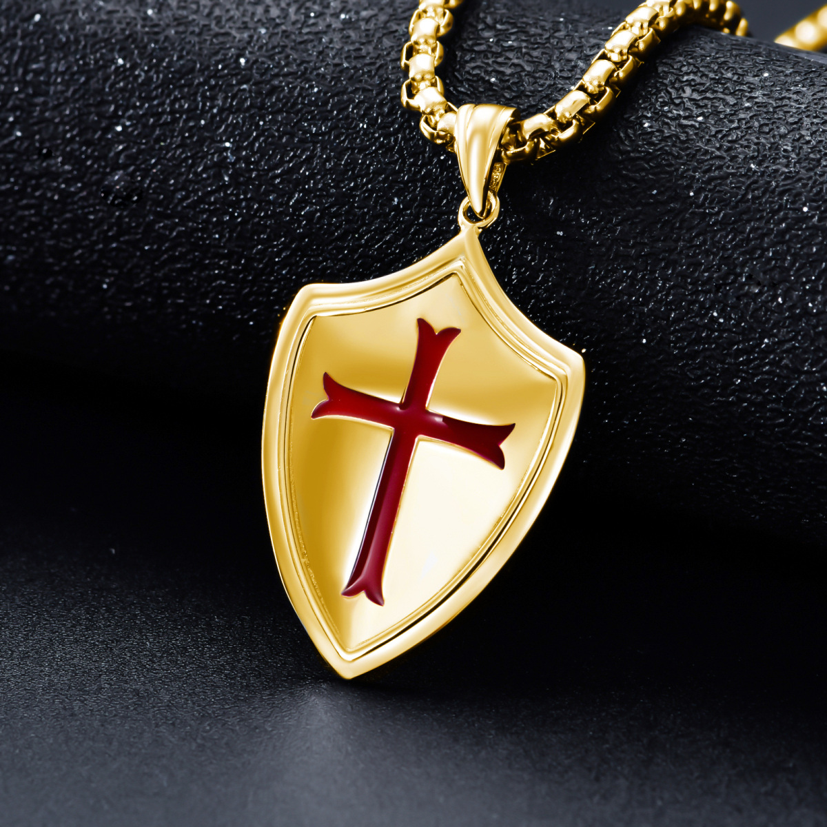 Collier en argent sterling avec pendentif croix et bouclier plaqué or jaune-3