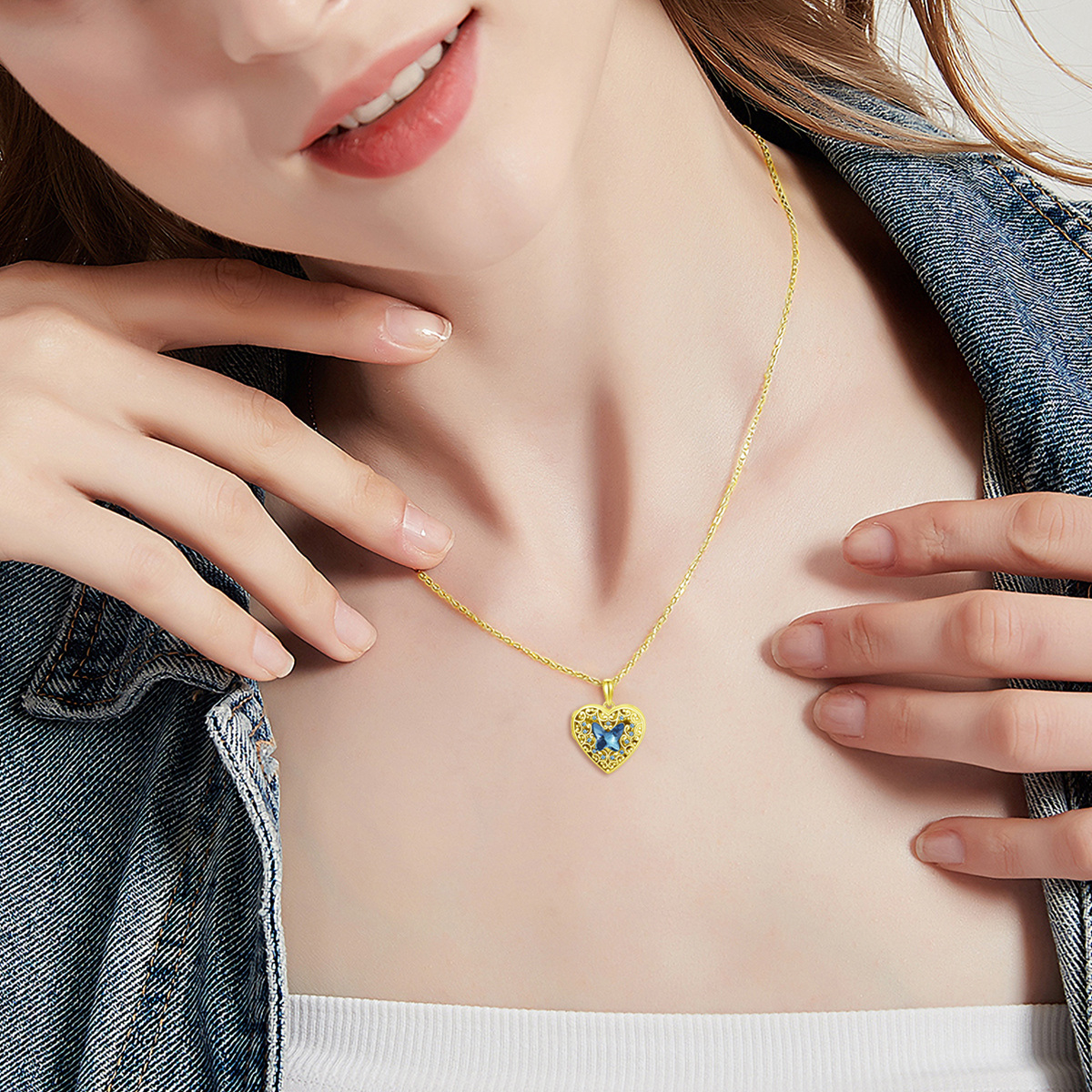 Collier en argent sterling et plaqué or jaune avec papillon en cristal, photo personnalisé-2