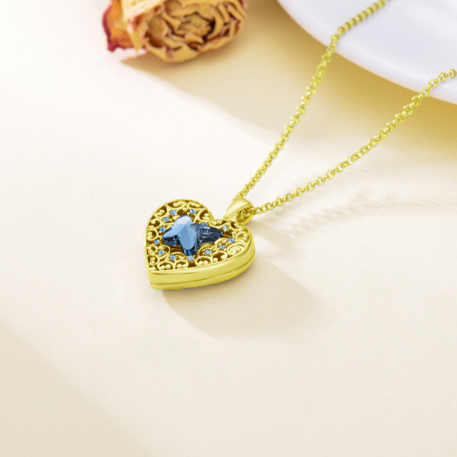 Sterling Silver With Yellow Gold Plated Crystal Butterfly Heart Personalized Photo Locket Necklace For Women-5