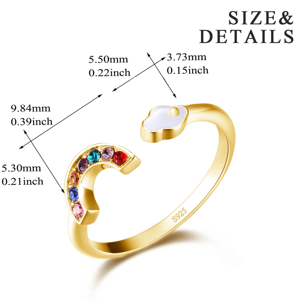 Bague ouverte arc-en-ciel en argent sterling avec cristaux plaqués or jaune-3