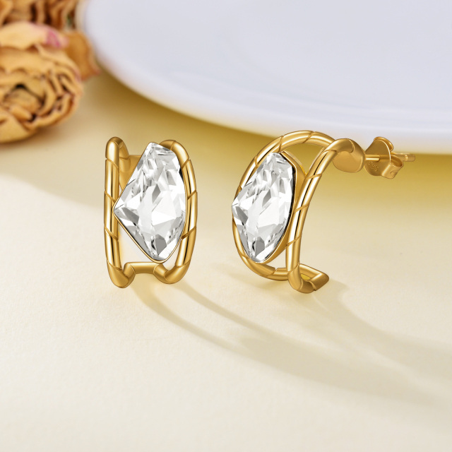 Sterling Silver with Yellow Gold Plated Crystal Couple Drop Earrings-3