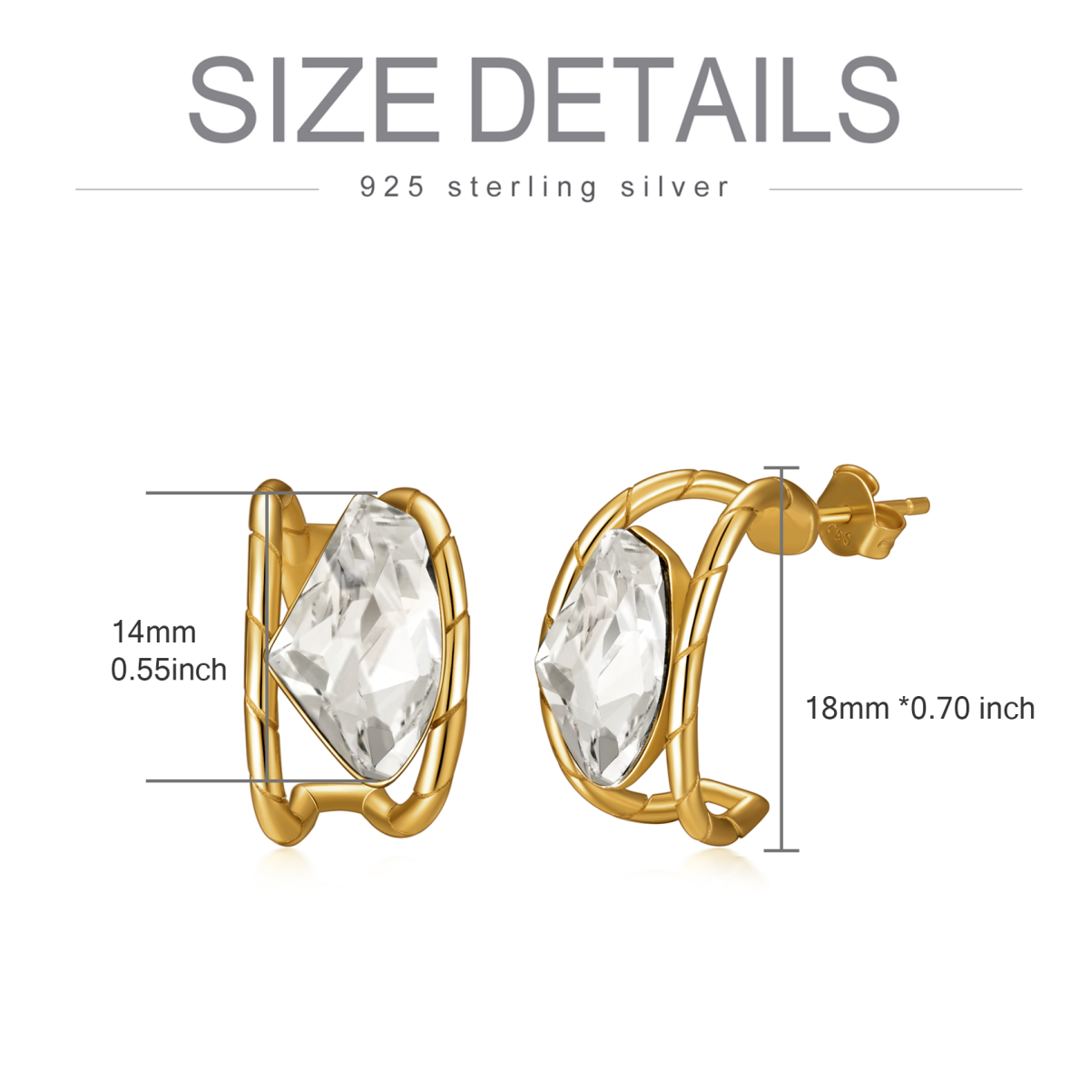 Sterling Silber mit Gelbgold plattierten Kristall Paar Tropfen Ohrringe-5