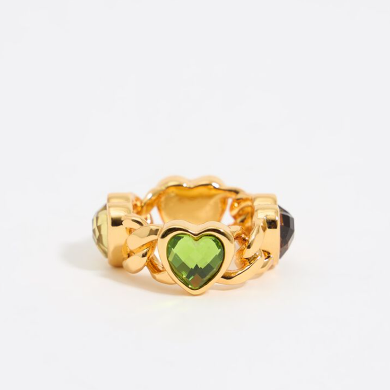 Gepersonaliseerde geboortesteen hartring met verguld kristal voor vrouwen-3