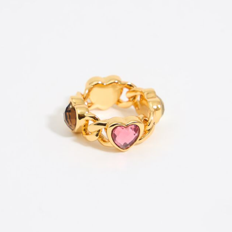 Gepersonaliseerde geboortesteen hartring met verguld kristal voor vrouwen-4