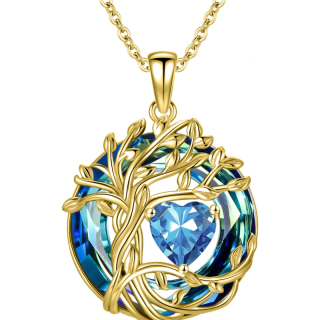 Sterling Silver with Yellow Gold Plated Crystal & Personalized Birthstone Tree Of Life & Heart Pendant Necklace-13