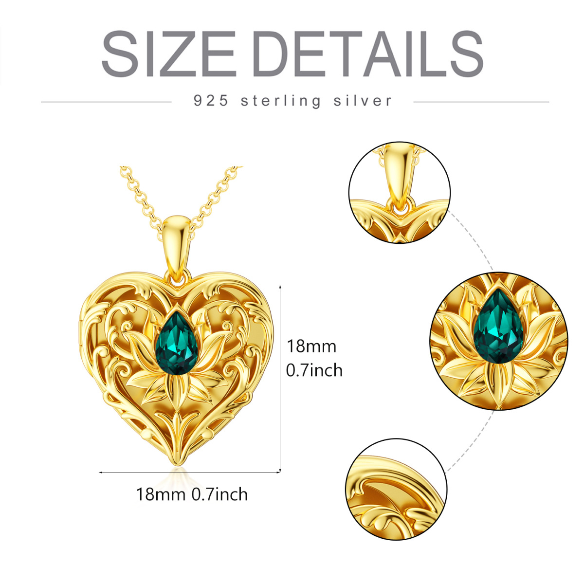 Sterling Silver With Yellow Gold Plated Crystal Engraving Lotus Heart Personalised Photo Locket Necklace For Women-5