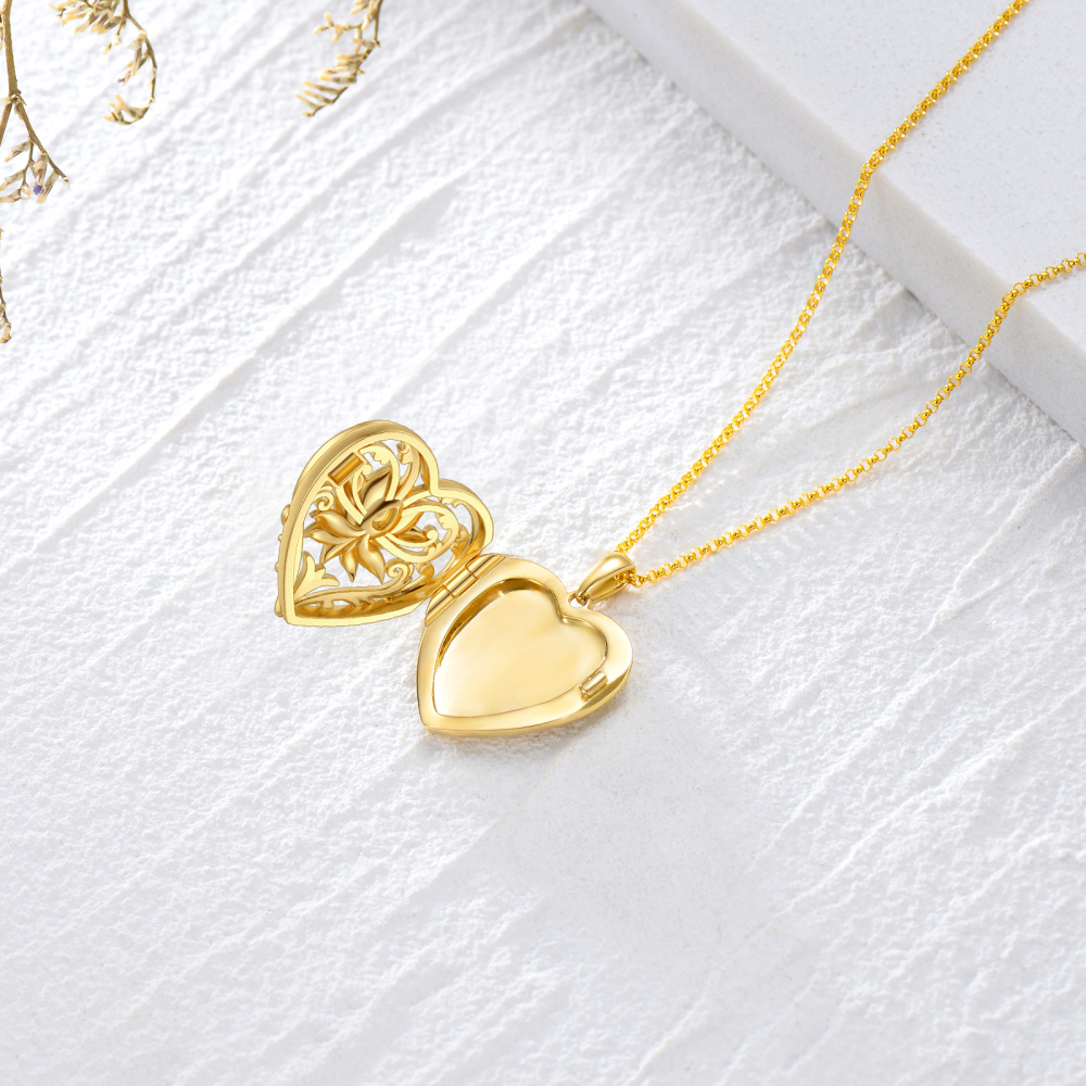 Collana con ciondolo fotografico personalizzato a forma di cuore di loto, in argento sterling con incisione su cristallo placcato in oro giallo, per donna-5