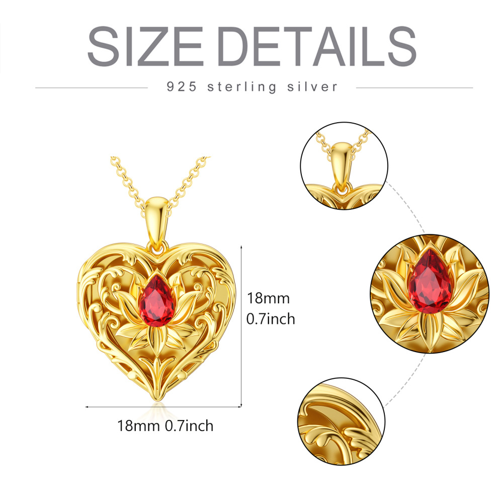 Collana con ciondolo fotografico personalizzato a forma di cuore di loto, in argento sterling con incisione su cristallo placcato in oro giallo, per donna-6