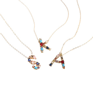 Sterling Silver with Yellow Gold Plated Crystal Personalized Initial Letter Pendant Necklace-42