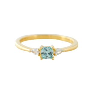 Sterling Silver with Yellow Gold Plated Crystal Square Ring-30