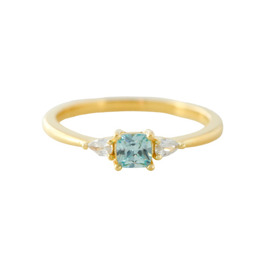 Sterling Silver with Yellow Gold Plated Crystal Square Ring