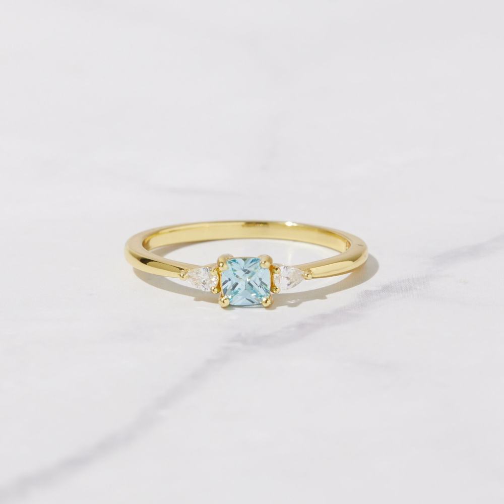 Bague carrée en argent sterling et cristal plaqué or jaune-3