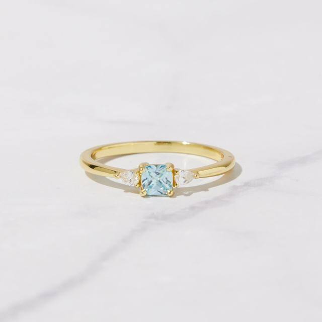 Sterling Silver with Yellow Gold Plated Crystal Square Ring-3