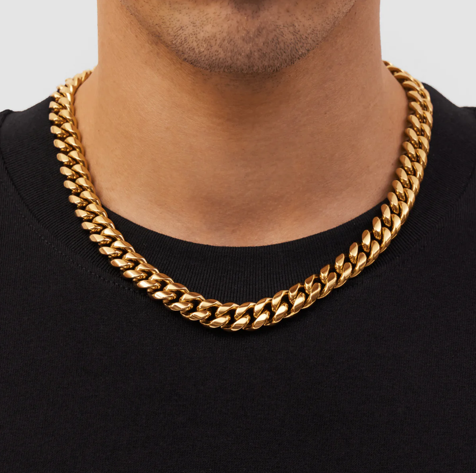 Sterling Silver with Yellow Gold Plated Cuban Link Chain for Men 12mm-2