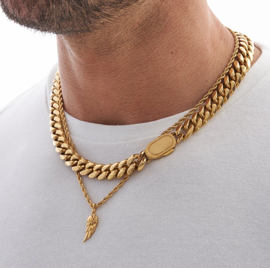 Sterling Silver with Yellow Gold Plated Cuban Link Chain for Men 12mm-3