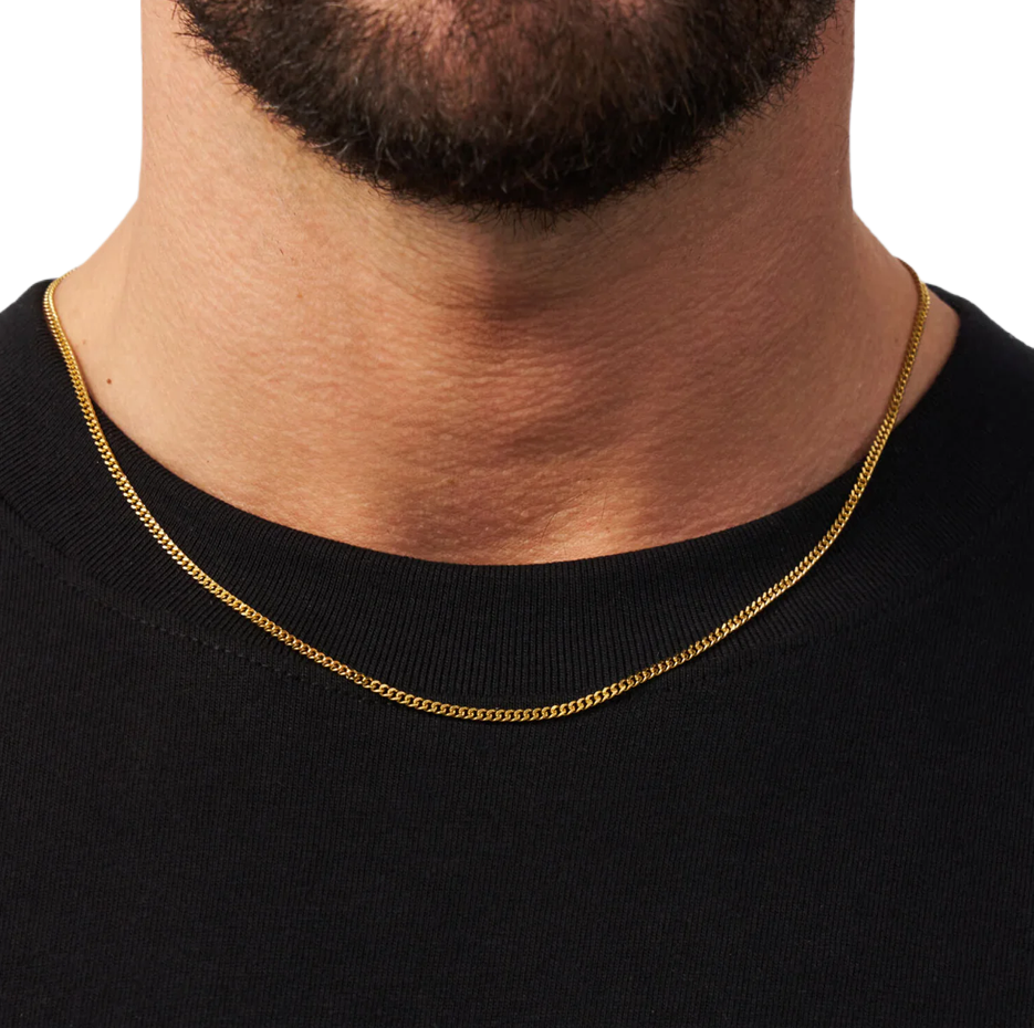 Cadena Connell de plata de ley con baño de oro amarillo para hombre de 2 mm-2