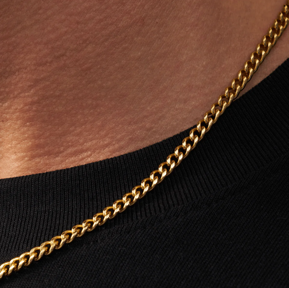 Sterling Silver with Yellow Gold Plated Cuban Link Chain for Men 4mm-3