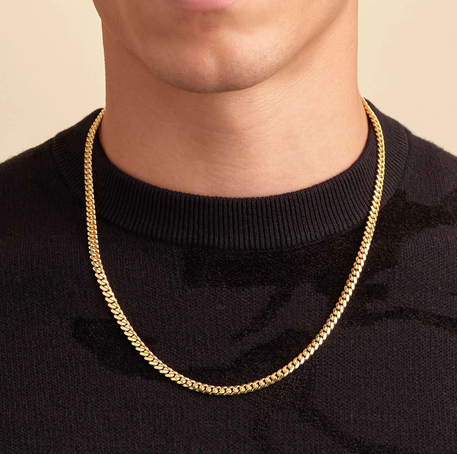 Cadena de eslabones cubanos de plata de ley con baño de oro amarillo para hombre de 5 mm-2