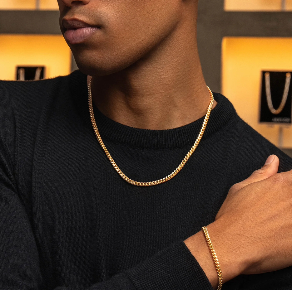 10K gouden Cubaanse schakelketting voor heren, 5 mm-3