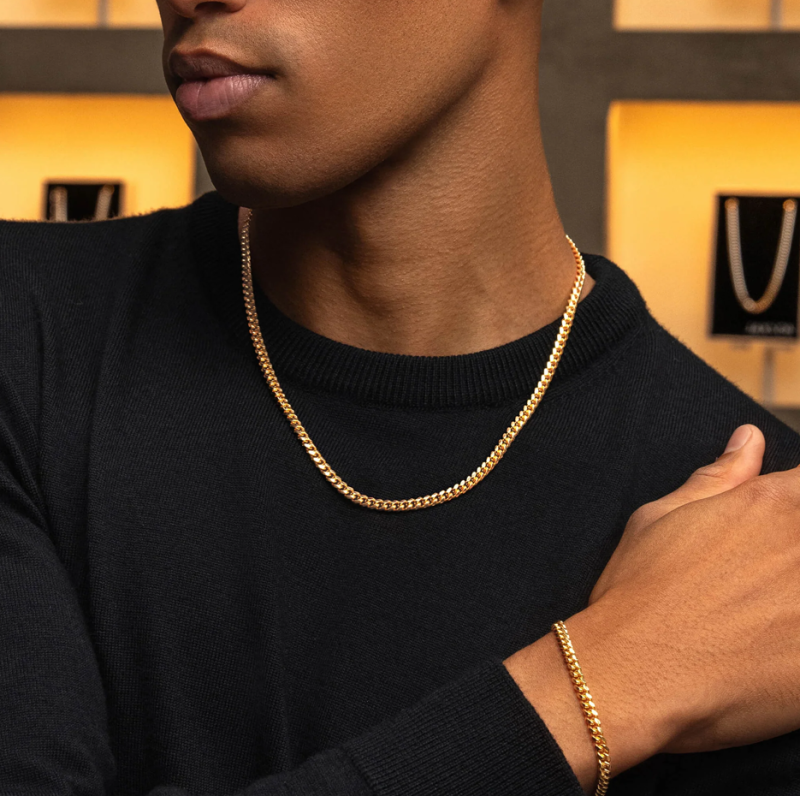 Sterling Silver with Yellow Gold Plated Cuban Link Chain for Men 5mm-3