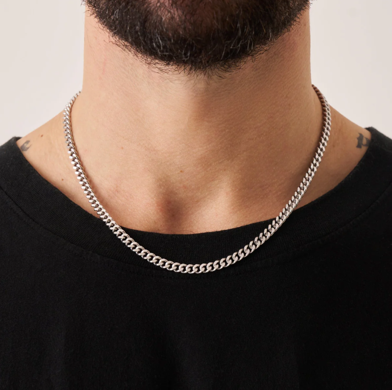 Corrente cubana em prata de lei para homem, 6 mm-2