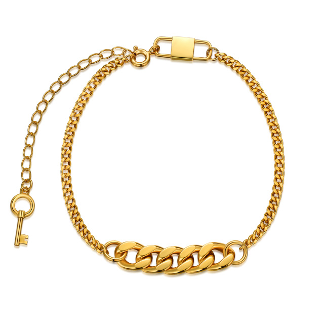 Sterling Silver with Yellow Gold Plated Curb Link Chain Bracelet-1