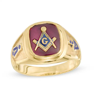 Sterling Silver with Yellow Gold Plated Cushion Cut Ruby Freemason Ring for Men-25