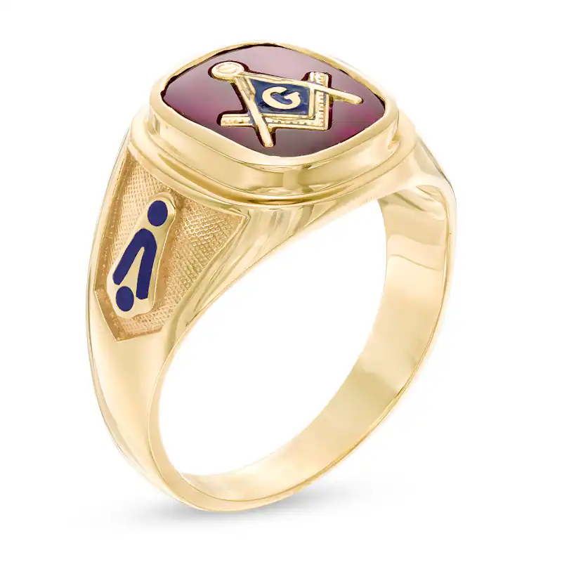 10K Gold Cushion Cut Ruby Freemason Ring for Men-3