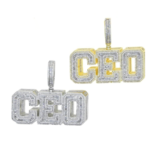 Sterling Silver with Yellow Gold Plated Iced Out Custom University Font Big Fancy Cursive Hip Hop Pendant Charms-3