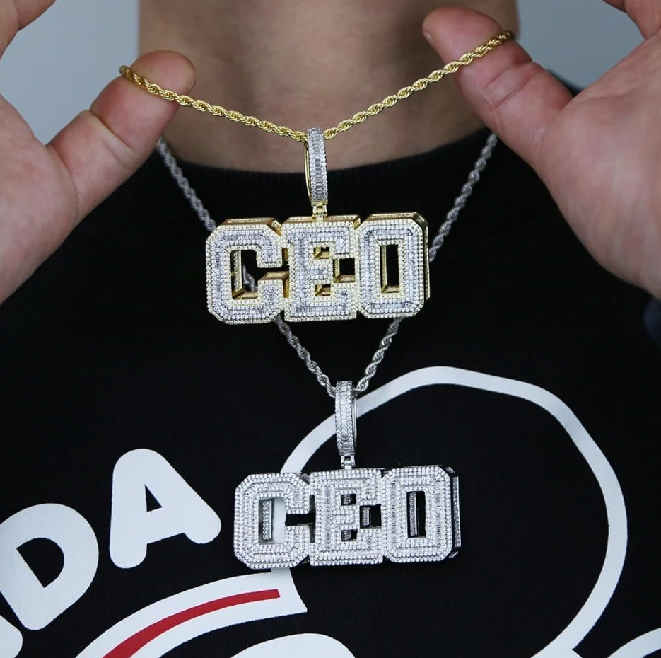 Sterling Silver with Yellow Gold Plated Iced Out Custom University Font Big Fancy Cursive Hip Hop Pendant Charms-2